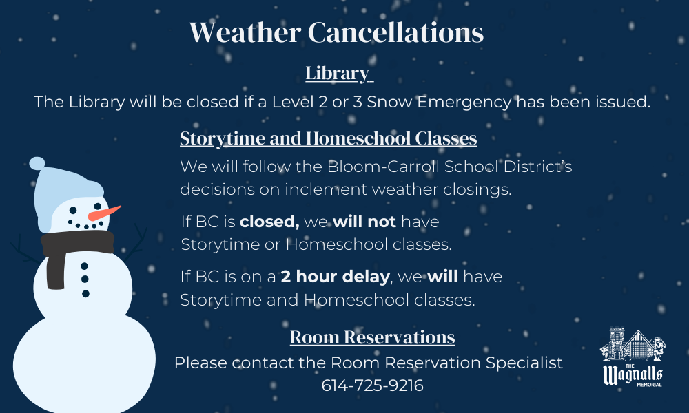 cartoon snowman with closing information